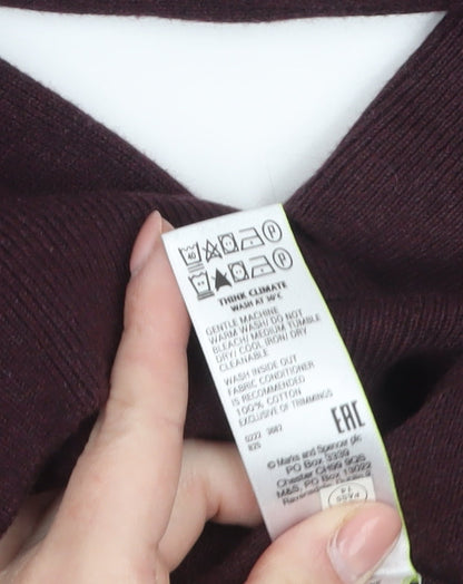 Marks and Spencer Men’s Brown 2XL V-Neck Cotton Pullover Jumper