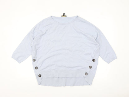 Phase Eight Women Blue L Boat Neck Button Detail 3/4 Sleeve Jumper
