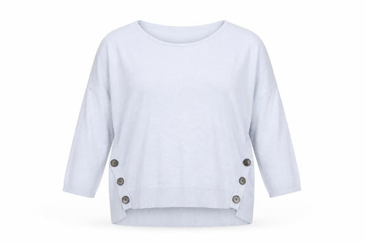 Phase Eight Women Blue L Boat Neck Button Detail 3/4 Sleeve Jumper