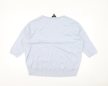 Phase Eight Women Blue L Boat Neck Button Detail 3/4 Sleeve Jumper