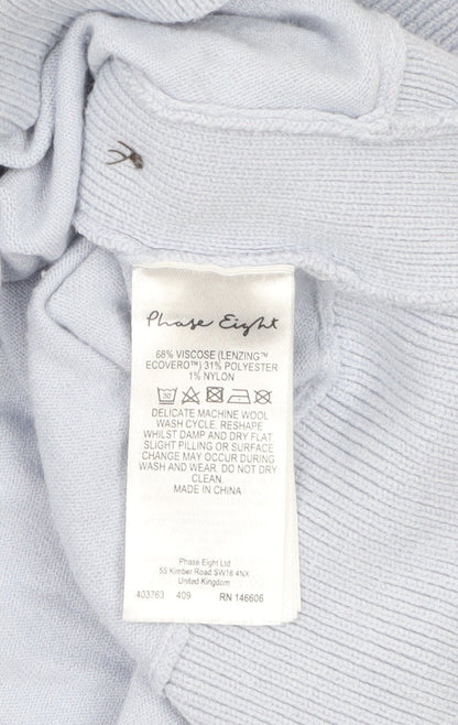 Phase Eight Women Blue L Boat Neck Button Detail 3/4 Sleeve Jumper