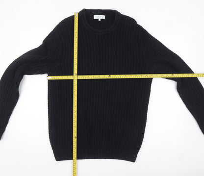 Nigel Hall Men's Black Cotton Cable Knit Jumper L