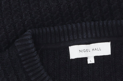 Nigel Hall Men's Black Cotton Cable Knit Jumper L