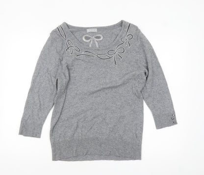 Marks and Spencer Women’s Grey 3/4 Sleeve Bow Knit Jumper Size 16