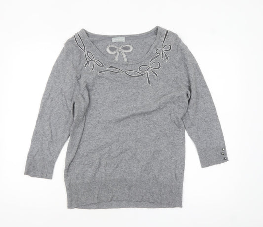 Marks and Spencer Women’s Grey 3/4 Sleeve Bow Knit Jumper Size 16