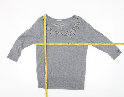 Marks and Spencer Women’s Grey 3/4 Sleeve Bow Knit Jumper Size 16