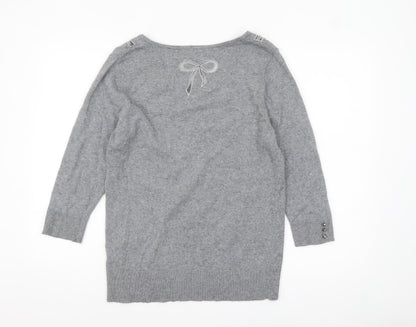 Marks and Spencer Women’s Grey 3/4 Sleeve Bow Knit Jumper Size 16