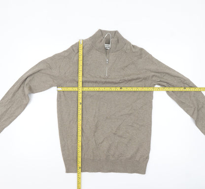 Marks and Spencer Men's Beige Cotton 1/2 Zip Jumper Size S Regular