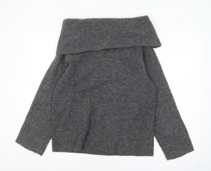 H&M Women’s Grey Cowl Neck Chunky Knit Jumper Size S