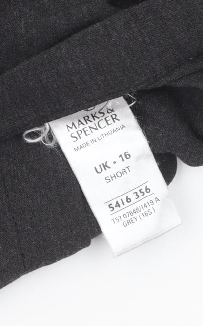 Marks and Spencer Women Grey Wool Blend Straight Leg Trousers UK 16 Short