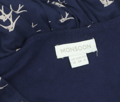 Monsoon Women’s Blue Bird Print Wrap Dress Size 10