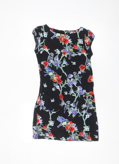 Red Herring Women's Black Floral Bird Shift Dress Size 8