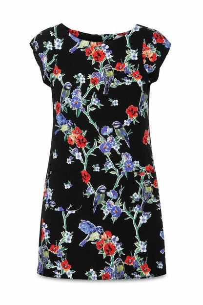 Red Herring Women's Black Floral Bird Shift Dress Size 8