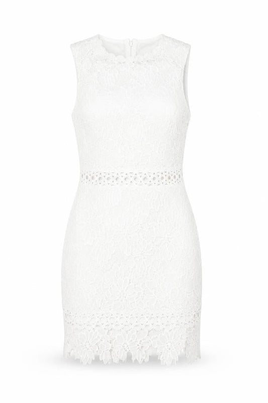 Parisian Women White Lace Bodycon Dress Size 10 Sleeveless Party