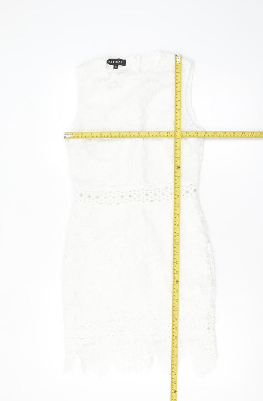 Parisian Women White Lace Bodycon Dress Size 10 Sleeveless Party