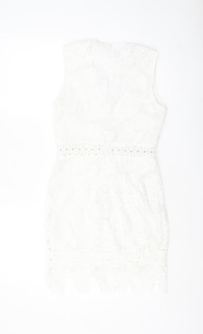 Parisian Women White Lace Bodycon Dress Size 10 Sleeveless Party