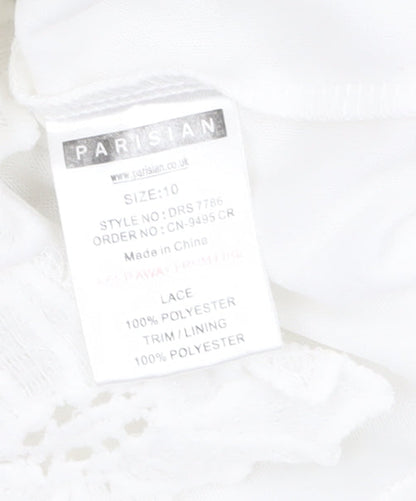 Parisian Women White Lace Bodycon Dress Size 10 Sleeveless Party