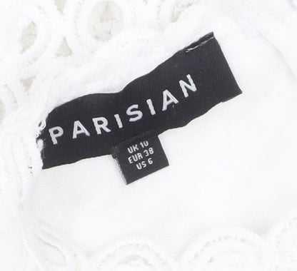Parisian Women White Lace Bodycon Dress Size 10 Sleeveless Party