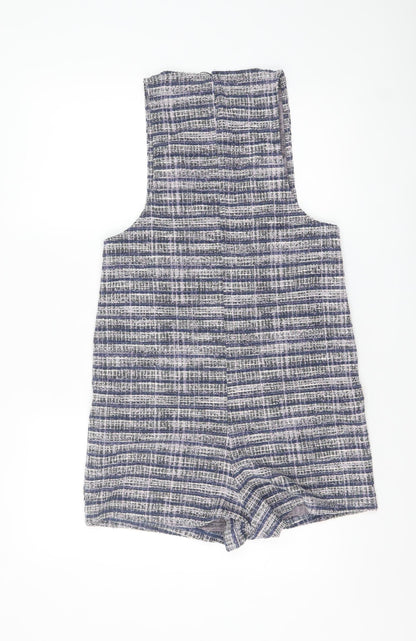 Stradivarius Women Blue Tweed Sleeveless V-Neck Playsuit Size S
