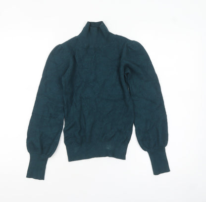Hush Women’s Green Mock Neck Wool Blend Pullover Jumper XS