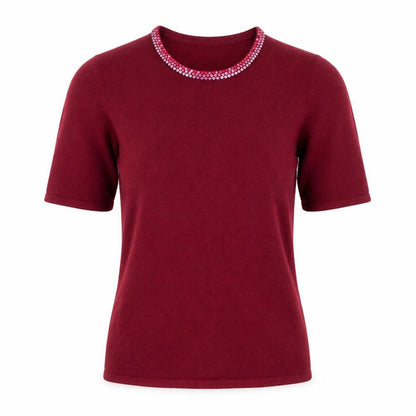 Front view of Debenhams Women Red Sequin Crew Neck Short Sleeve Jumper, size 10