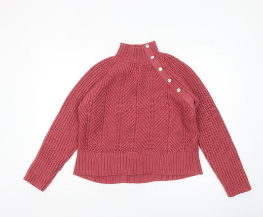 Next Women Pink Mock Neck Chunky Knit Pullover Jumper Size 14