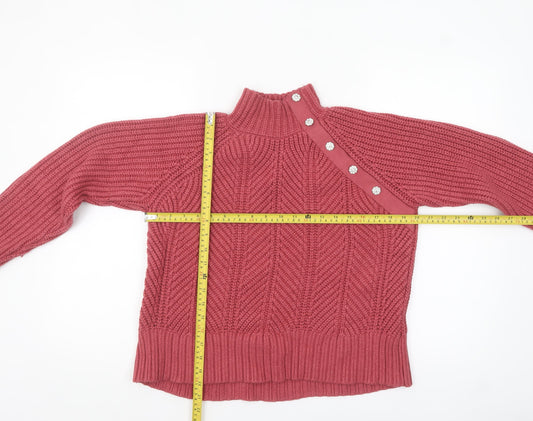 Next Women Pink Mock Neck Chunky Knit Pullover Jumper Size 14