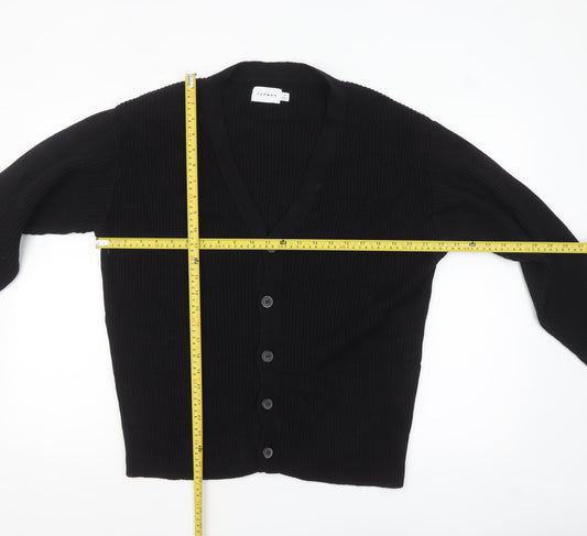 Topman Men's Black Cotton V-Neck Button Cardigan M
