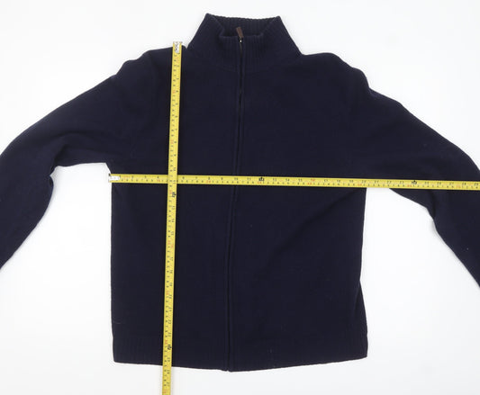 Jaeger Men's Blue Wool Full Zip High Neck Jumper Size M