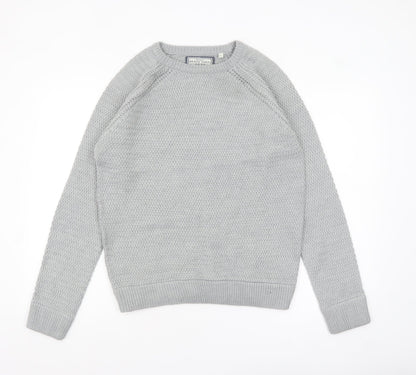 Brave Soul Men's Grey Chunky Knit Crew Neck Jumper Size L
