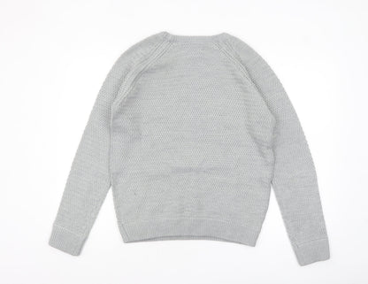 Brave Soul Men's Grey Chunky Knit Crew Neck Jumper Size L