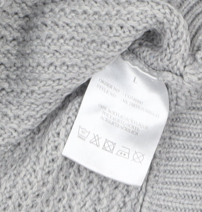Brave Soul Men's Grey Chunky Knit Crew Neck Jumper Size L