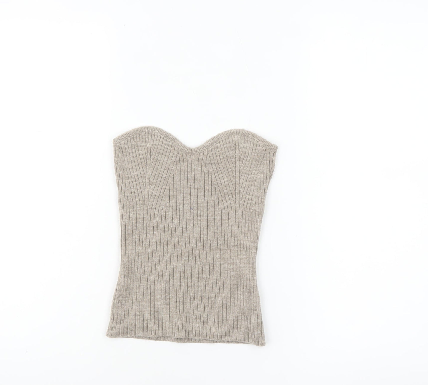 Topshop Women’s Beige Ribbed Knit Sweetheart Strapless Tank Top S