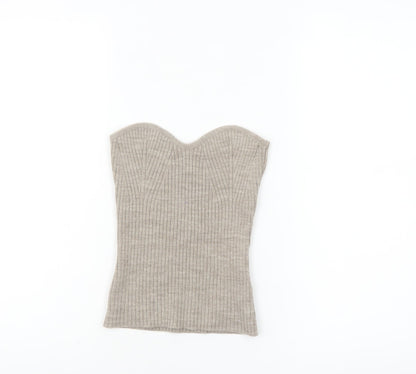 Topshop Women’s Beige Ribbed Knit Sweetheart Strapless Tank Top S