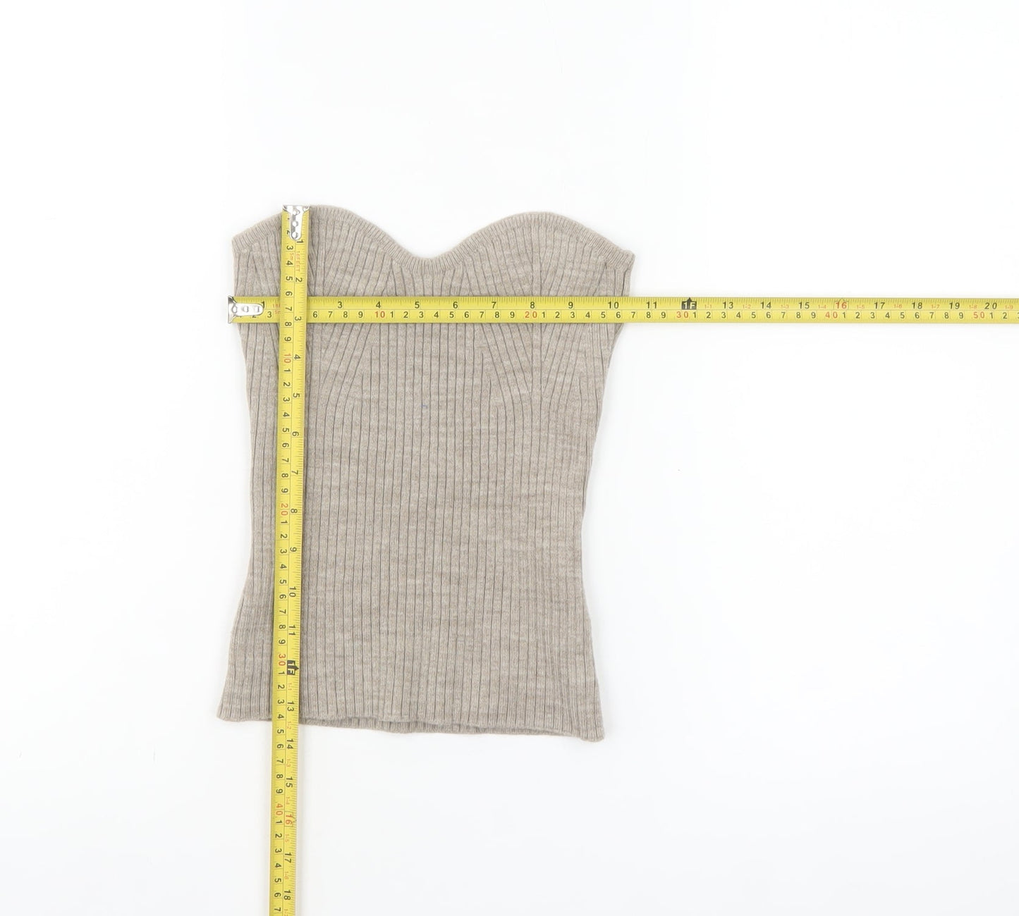 Topshop Women’s Beige Ribbed Knit Sweetheart Strapless Tank Top S