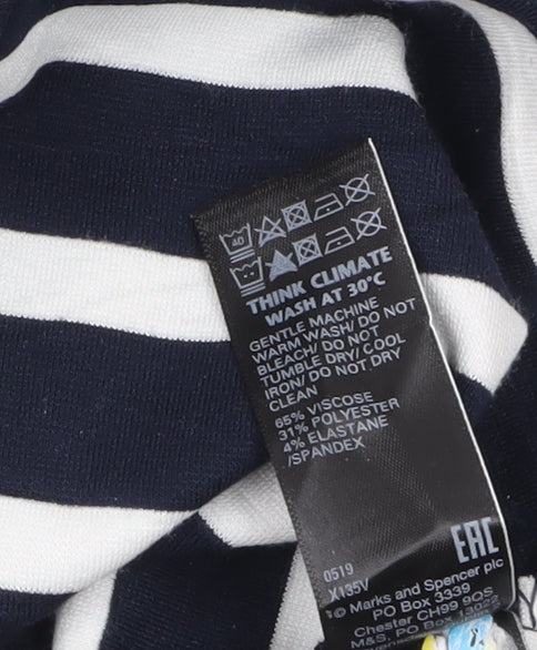 Marks and Spencer Women’s Blue Striped Long Sleeve Jersey T-Shirt Size 14