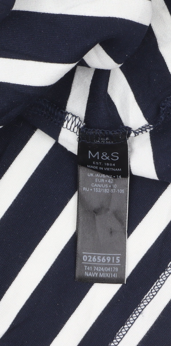 Marks and Spencer Women’s Blue Striped Long Sleeve Jersey T-Shirt Size 14