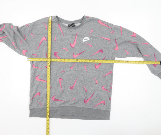 Nike Girls Grey Pink Logo Pullover Sweatshirt XL 14-15 Years
