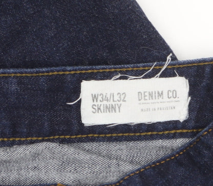 Denim Co Men’s Blue Skinny Jeans W34 L32 Slim Fit