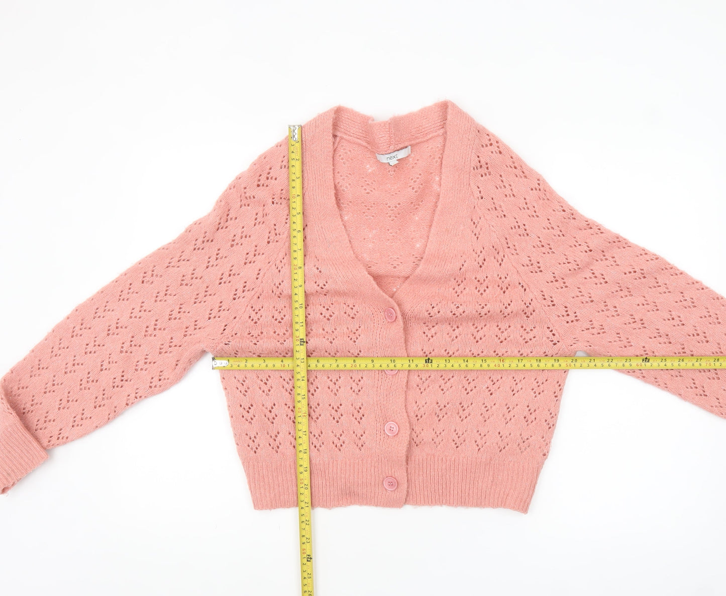 Next Womens Pink Acrylic Knit V-Neck Cardigan Size S