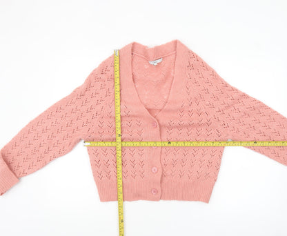Next Womens Pink Acrylic Knit V-Neck Cardigan Size S