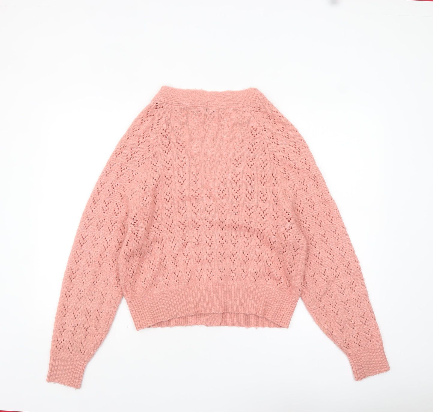 Next Womens Pink Acrylic Knit V-Neck Cardigan Size S