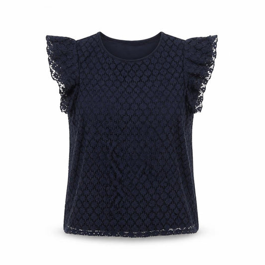 Red Herring Women's Blue Lace Flutter Sleeve Blouse Size 12