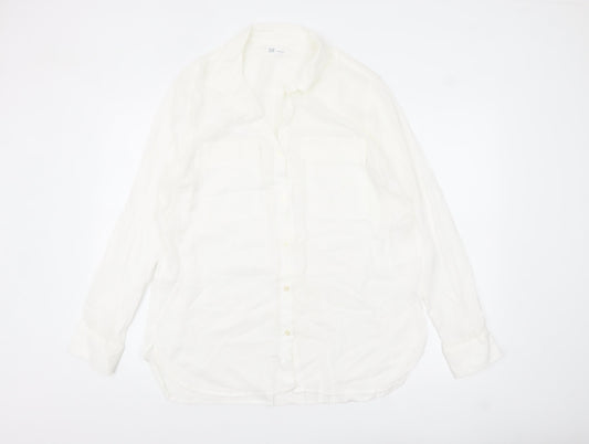 GAP Women's White Cotton Button-Up Shirt Long Sleeve L Relaxed Fit