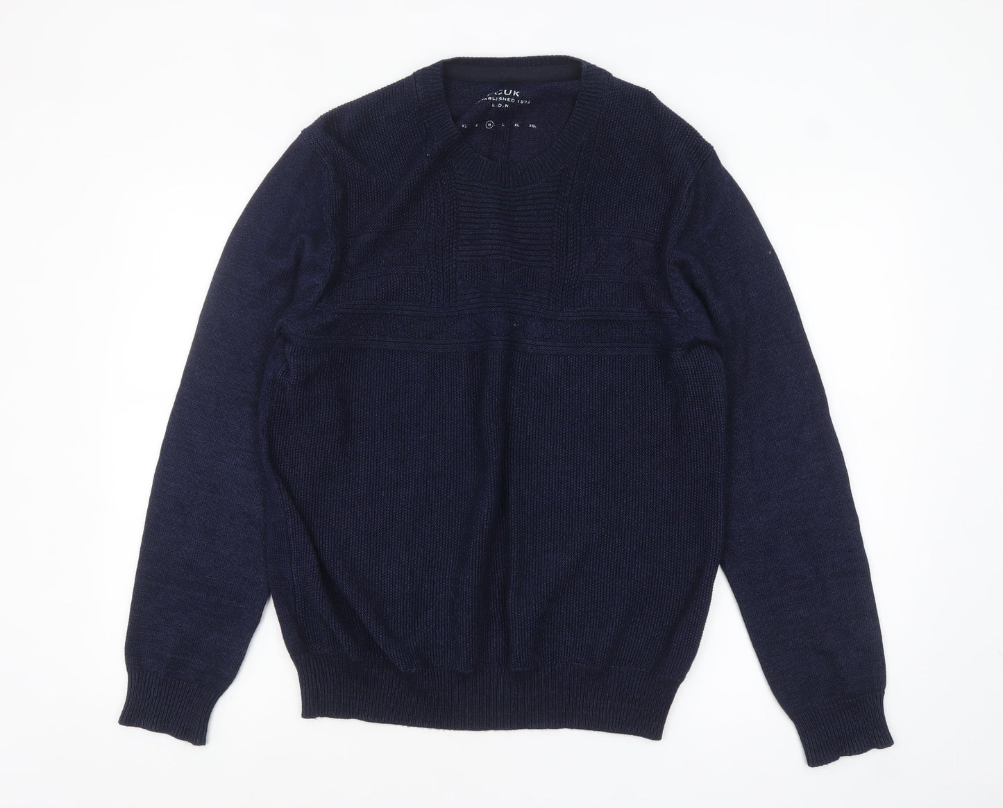 FCUK Men's Blue Cotton Knit Crew Neck Pullover Jumper Size M