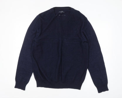 FCUK Men's Blue Cotton Knit Crew Neck Pullover Jumper Size M