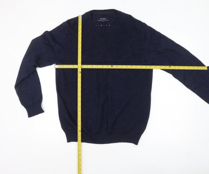 FCUK Men's Blue Cotton Knit Crew Neck Pullover Jumper Size M
