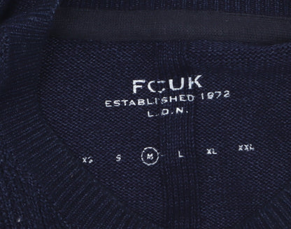 FCUK Men's Blue Cotton Knit Crew Neck Pullover Jumper Size M