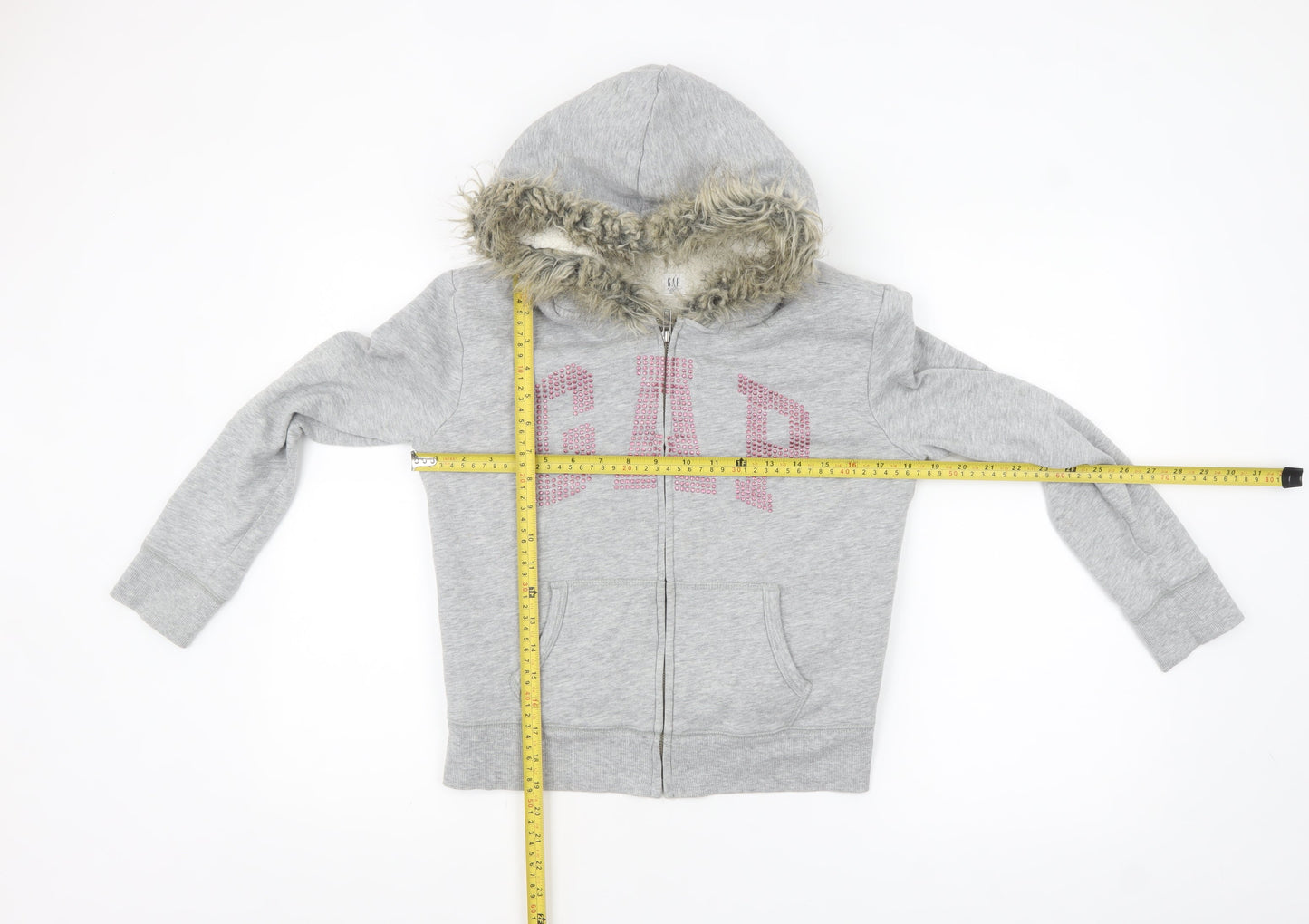 GAP Girls Grey Full Zip Fur Trim Hoodie Size 12-13 Years
