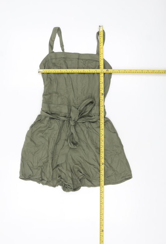 Hollister Women’s Khaki Green Viscose Belted Playsuit Size S